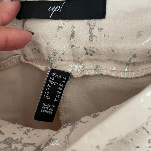 Up! Khaki Beige & Silver Metallic Printed Slim Pants Womens Size 14 Rayon Blend - Picture 3 of 5